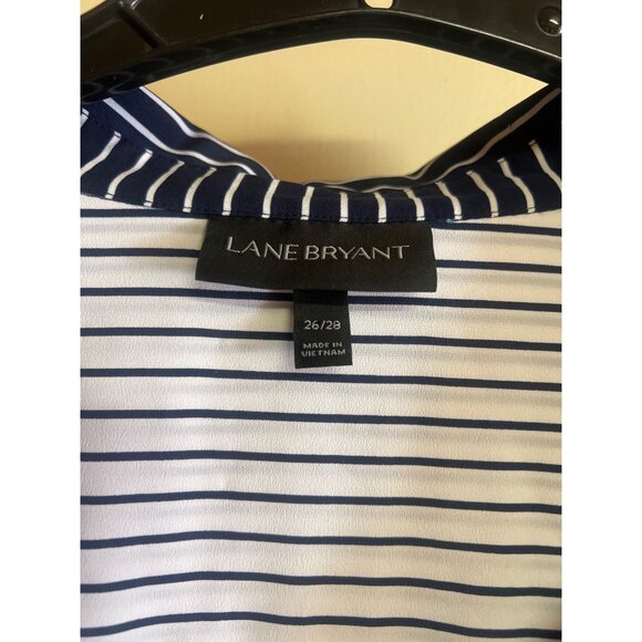 Lane Bryant Navy & White Striped Button-Up Shirt Size 26/28 Polyester - Picture 2 of 6